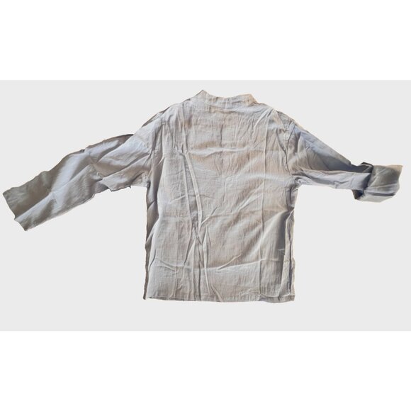 Henley Shirt Women's Sz L Gauze Popover Top Linen Cotton Adjustable Sleeve Blue - Picture 2 of 10